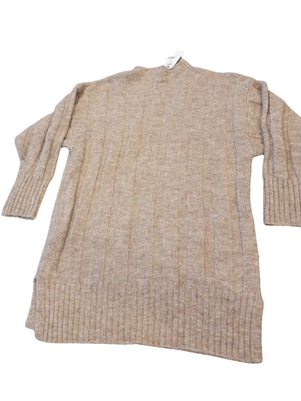 Topshop knitted oversized funnel neck wide rib mini dress in mushroom - Picture 4 of 13